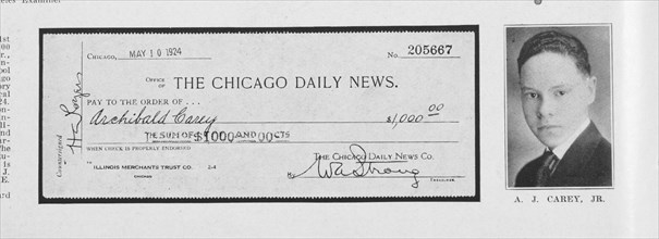 A.J. Carey, Jr.; The Chicago Daily News [1st prize check], 1925. Creator: Unknown.