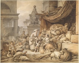 Market Scene with a Fantastic Sculpture, 1797/1798. Creator: Jean Baptiste Marie Huet.