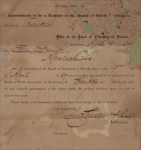 Appointment to be a Member of the Board of Public Instruction, 1869. Creator: Unknown.