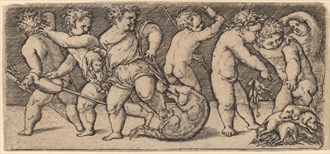Children Playing with a Bitch and Three Young Dogs. Creator: Master of the Horse Heads.
