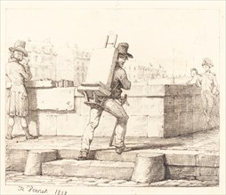 Artist Carrying Easel with a Lithographic Stone, 1818. Creator: Emile Jean-Horace Vernet.