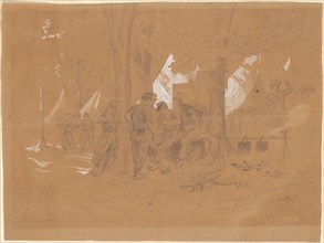 Camp Ellsworth, Near Alexandria?Five Zouaves, c. 1860s. Creator: Emanuel Gottlieb Leutze.