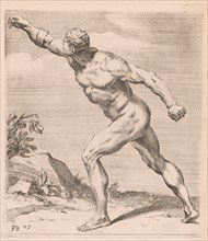 A Nude Fighting Man, side view, turned to left [plate 27], 1638. Creator: François Perrier.