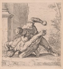 The Medici Wrestlers, side view, turned to left [plate 36], 1638. Creator: François Perrier.
