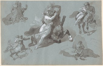 Nessus and Dejanira in Four Poses, and the Dying Nessus, 1830s. Creator: Hippolyte Lalaisse.
