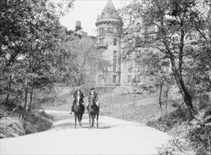 Ederheimer, Mr., and Arnold Genthe, on horses, between 1926 and 1942. Creator: Arnold Genthe.