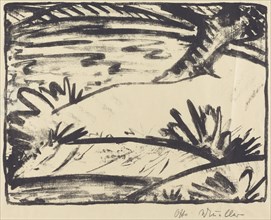 Landscape with Tree and Water (Landschaft mitBaum und Wasser), c. 1920. Creator: Otto Mueller.