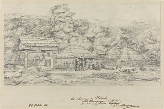 Greniers indigenes et habitations a Akaroa, presqu'Ile de Banks, 1860. Creator: Charles Meryon.
