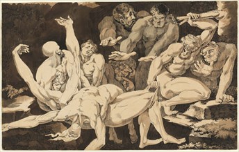 Nude Male Figures Bearing the Bodies of their Dead Companions, c. 1779. Creator: James Jefferys.