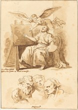 Saint Luke at His Easel and Four Expressive Heads, 1775. Creator: Jean Claude Richard Saint-Non.