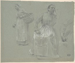Study of Two Women, One Seated and One Holding a Basket, 1879. Creator: Leon-Augustin Lhermitte.