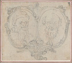 Double Cartouche with Two Heads and Symbols of Fame and Folly. Creator: Hubert Francois Gravelot.
