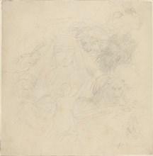 Figure Seen from behind Praying to an Apparition of a Head with Lions Below. Creator: John Flaxman.
