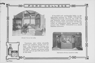 Poro College; Partial view of the lobby; Information Bureau located in lobby, 1922. Creator: Unknown.