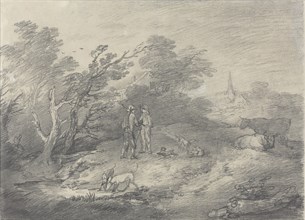 Woods Near a Village with Rabbit Catchers and Their Greyhounds, late 1750s. Creator: Thomas Gainsborough.