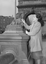Portrait of Ann Hathaway, Washington Square, New York, N.Y., ca. May 1947. Creator: William Paul Gottlieb.