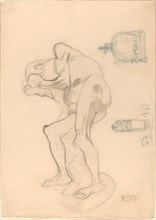 Study of a Nude Old Woman Clenching Her Fists, and Two Decorative Objects, c. 1901. Creator: Gustav Klimt.