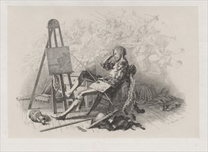 Morning after the Masked Ball: Emil Theodor Richter at His Easel, 1840. Creator: Eugen Napoleon Neureuther.