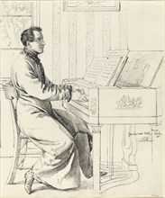 The Artist's Brother-in-Law, Ludwig Hassenpflug, Preparing to Play the Piano, 1826. Creator: Ludwig Emil Grimm.