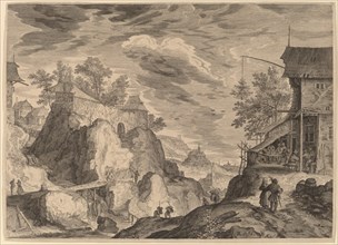 Landscape with an Inn to the Right and House on Rocks to the Left, probably c. 1609. Creator: Aegidius Sadeler II.