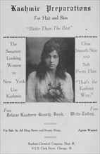 Kashmir preparations for hair and skin; Kashmir Chemical Company, Dept. R.; 312 S..., 1918-1922. Creator: Unknown.