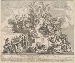 The Prima Macchina for the Chinea of 1739: Mount Parnassus with Apollo, the Muses, and pegasus. Creator: M Sorello.