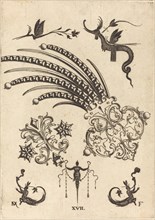 Two Brooches with Dragon and Insects at Top and Human Beings with Snake-like Tails..., 1596. Creator: Daniel Mignot.