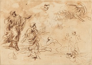 Studies for a Biblical Scene with God the Father Appearing to a Bearded Male..., mid-17th Century. Creator: Unknown.