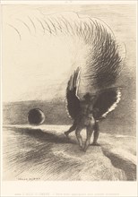 Sous l'aile d'ombre, l'etre noir appliquait une active morsure (Beneath the wing of shadow...), 1891 Creator: Odilon Redon.