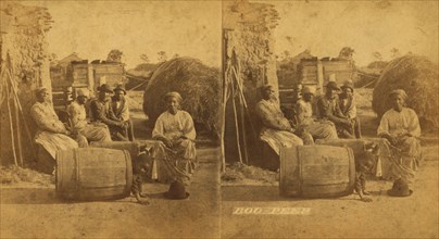 Boo-Peep. [Group of men and women seated outside, child peeking out of a barrel...], (1868-1900?). Creator: O. Pierre Havens.
