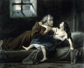 Esmeralda and Claude Frollo, 1831. Creator: Boulanger, Louis Candide (1806-1867).