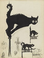Divers projets d'enseignes surmontées de chats noirs, 1896. Creator: Steinlen, Théophile Alexandre (1859-1923).