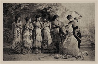 Faun (Nijinsky) and five maenads. Scene from the Nijinsky ballet "The Afternoon of a Faun", 1912. Creator: De Meyer, Baron Adolphe Edward Sigismund (1868-1946).