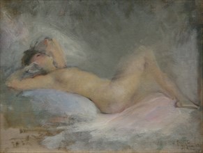 Symphony on Gray (Reclining Nude on Gray), 1903. Creator: Boldini, Giovanni (1842-1931).