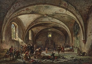 Finding of a gang of thieves in an abandoned chapel, 1854. Creator: Wille, August von (1829-1887).
