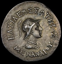 Coin of Menander I, ca 160-130 BC. Creator: Numismatic, Ancient Coins  .