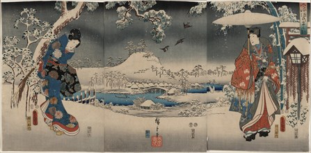 A modern version of the Tale of Genji in snow scenes (Furyu genji yuki no nagame), 1853. Creator: Kunisada (Toyokuni III), Utagawa (1786-1864).