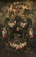 Saint Ignatius of Loyola in a wreath of flowers, 1643. Creator: Balen, Jan, van (1611-1654).