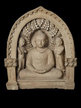 Buddha and two monks, 3rd cen. AD. Creator: Central Asian Art.