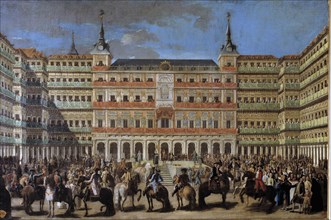 Decoration of the Plaza Mayor on the occasion of the entry into Madrid of Charles III,  1760. Detail Creator: Anonymous.