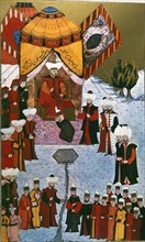 Sultan Bayezit I, Sultan's arrival at Kossova from the 'Book of Accomplishments' (1584 - 1589). Creator: Unknown.