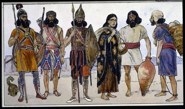 Assyrian warriors alongside slaves, 1900. Creator: Tilke, Max (1869- 1942).