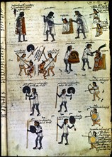 Codex Mendoza (1535 - 1550), hieroglyph depicting the execution and destruction of a rebel... Creator: Unknown.