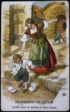 Collection of stickers 'Proverbs in action 'number 19, 1904. Creator: Mestres, Apeles (1854 - 1936).