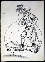 Footballer after a game, satirical drawing, 1920s. Creator: Robert Picarin, José (1870-1940) .