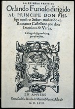 Cover of the rare edition of 'Orlando Furioso', 1557-1558. Creator: Ariosto, Ludovico (1474 - 1533).