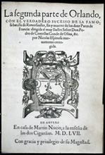 Cover of the second part of the rare edition of 'Orlando Furioso', 1557-1558. Creator: Ariosto, Ludovico (1474 - 1533).
