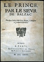 'Le Prince, par le sieur' cover of this 1632 work. Creator: Balzac, Jean Louis Guez de (1597 - 1654).