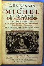 Cover of the work 'Les essais de Michel Seigneur de Montaigne', 1640. Creator: Montaigne, Michel de (1533-1592).