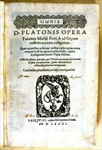 Cover of the work 'Omnia de Platonis opera Tralationes e Marsilii Ficini ad Graecum',  1581. Creator: Unknown.